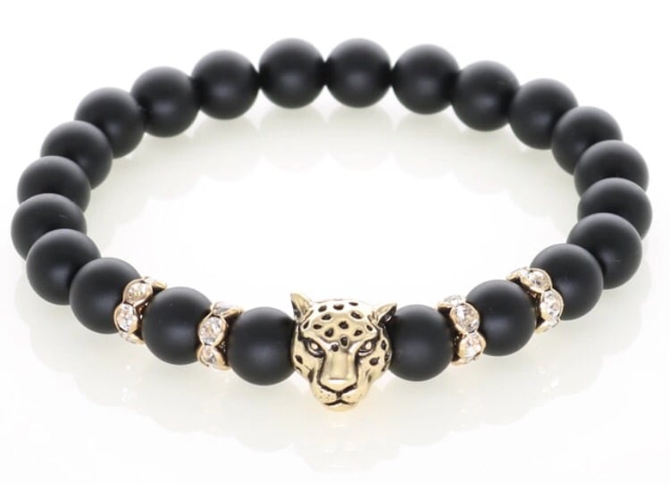 Image of Matte Onxy Gold Leopard Bracelet