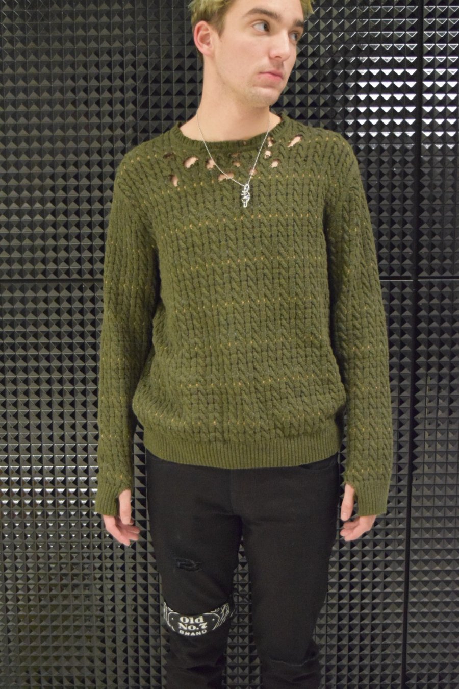 Image of Repurposed Cable Knit Sweater - Forest Green
