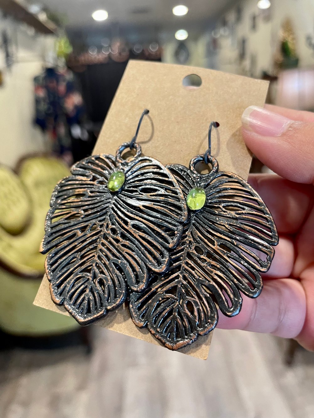 Peridot Monstera Earrings