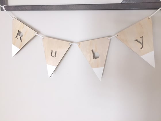 Image of  White Dipped Timber Bunting with Letter Cuts