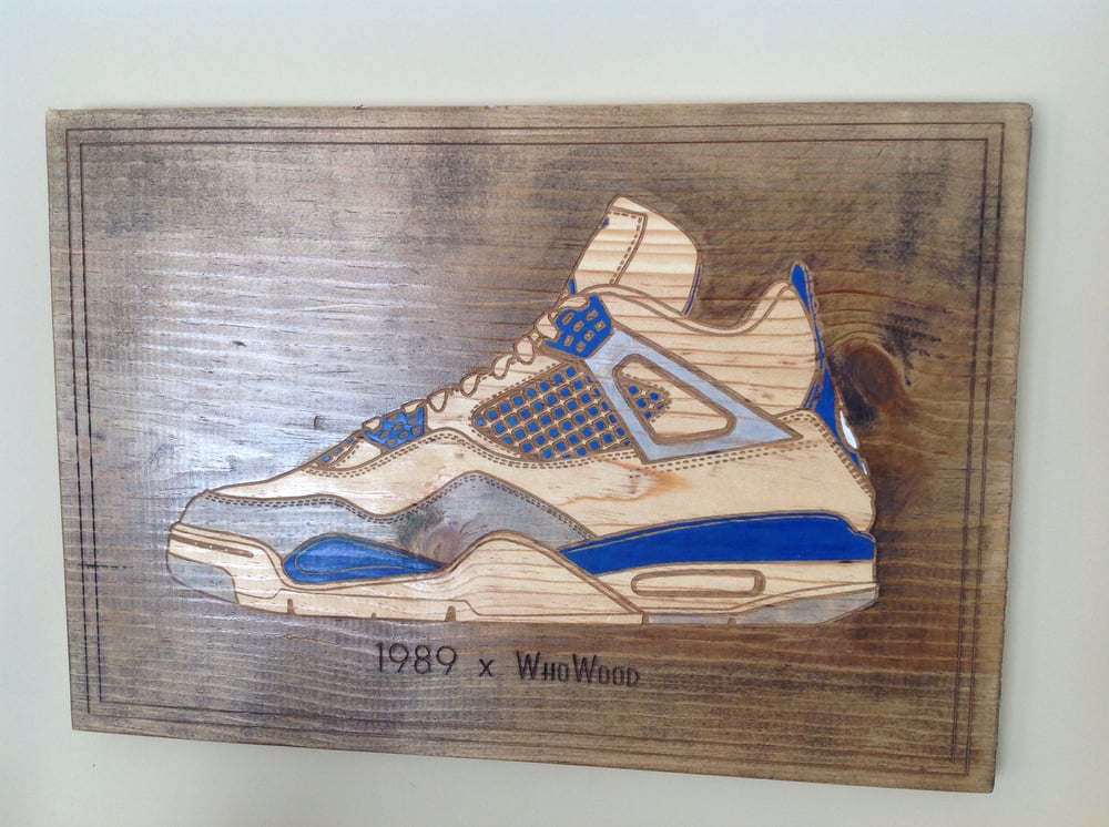 Image of WhoWood™ x 1989 "Sneaker Art" Wood Poster - Military Blue