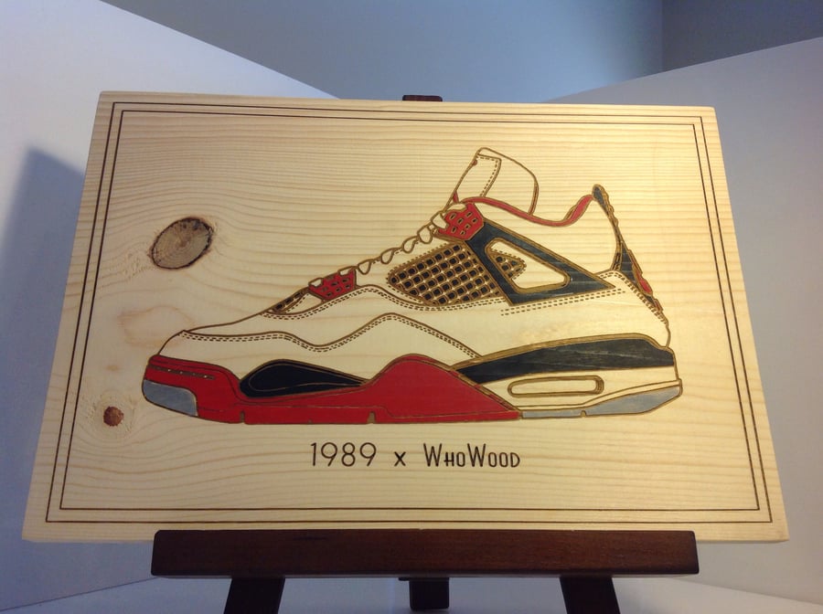 Image of WhoWood™ x 1989 "Sneaker Art" Wood Poster - Fire Red