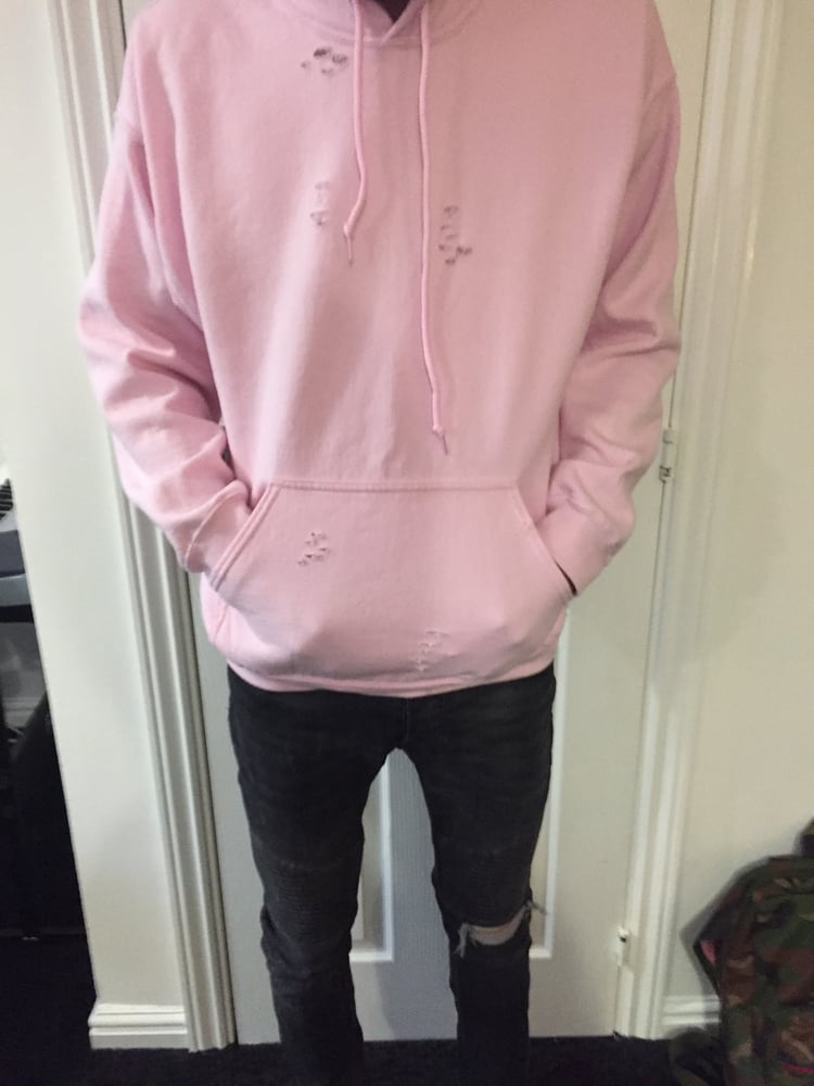 Pink sales distressed hoodie