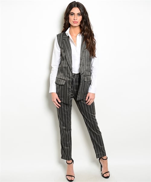 VnVy Boutique | Mustard Seed Gray Pinstripe Cropped Pant Suit