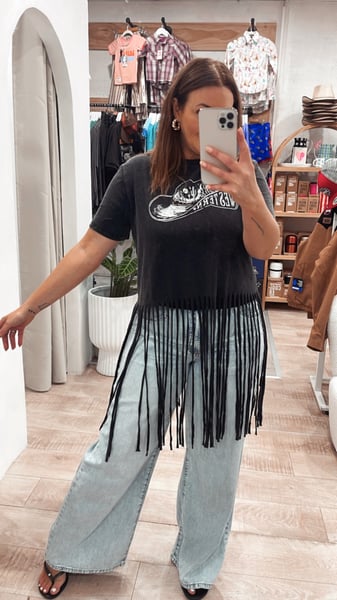 Image of Rock N Roll Denim Western Fringe Top_S