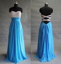 Image 1 of Pretty Handmade Blue Sequins Prom Dresses , Blue Prom Dresses