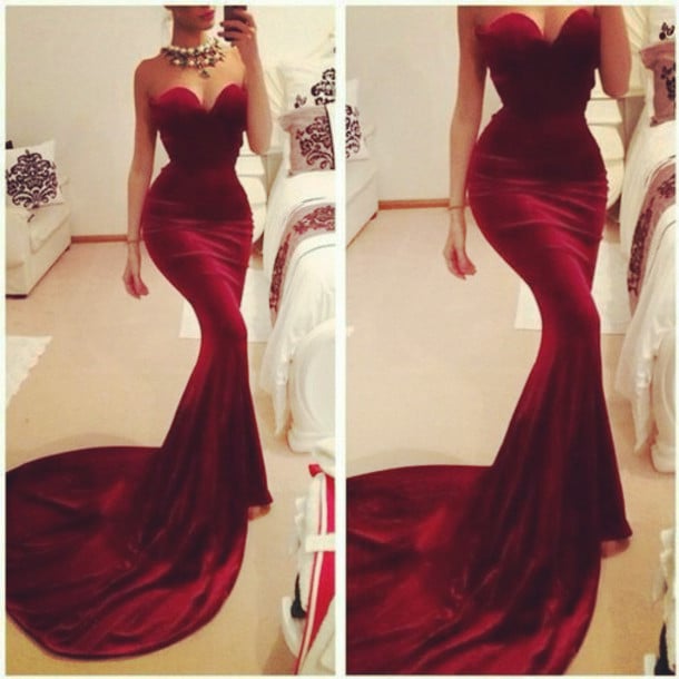 Or Wine Red Mermaid Prom Dresses