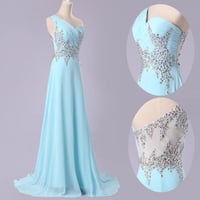 Image 1 of Glam Blue Beaded Handmade Long Prom Dress , Prom Dresses 