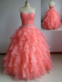 Image 1 of Charming Handmade Coral Organza Ball Gown Prom Dress , Coral Forma Gowns