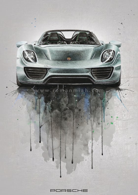 Image of Porsche 918 Watercolour Poster Print