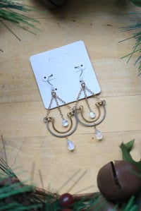 Image 2 of Mixed Metal Moonstone Double Hooped Earrings