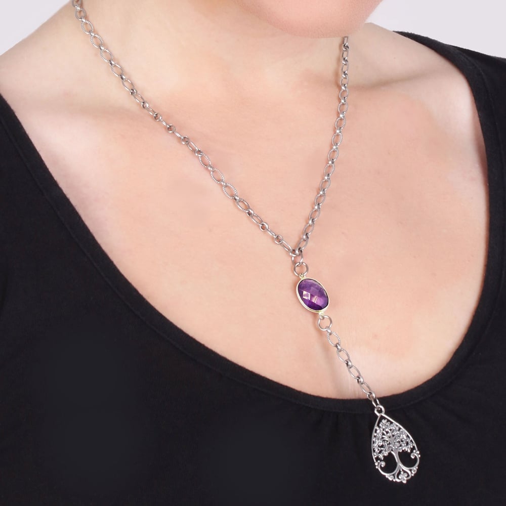 Image of TREE-OF-LIFE & AMETHYST LARIAT NECKLACE 