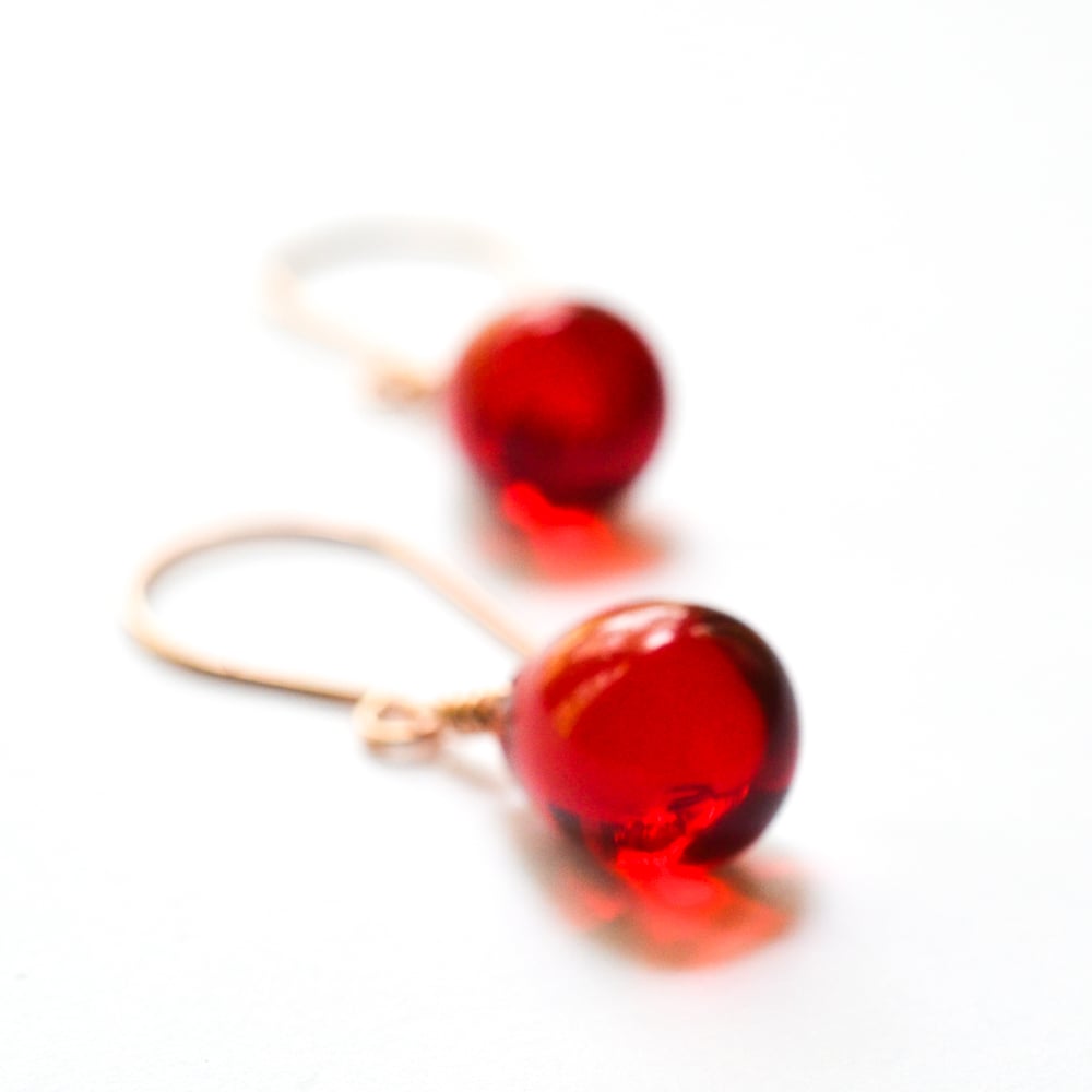 Image of Red glass drop earrings