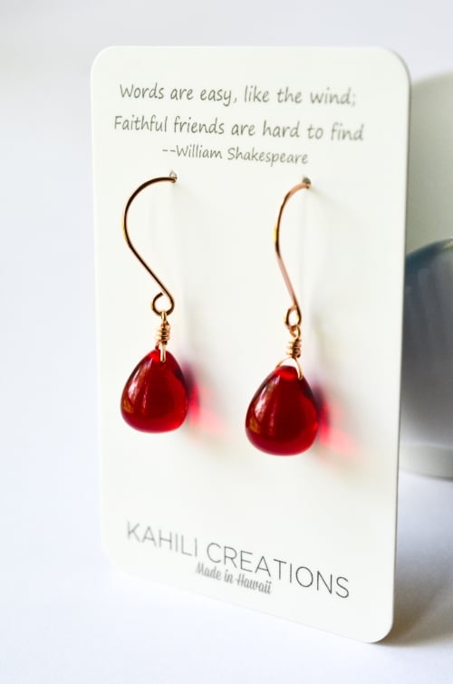 Image of Red glass drop earrings