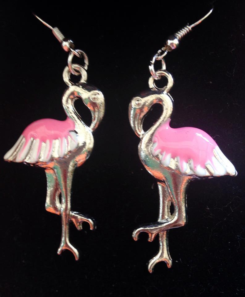 Image of Fabulous flamingoes! Enamel silver plated earrings
