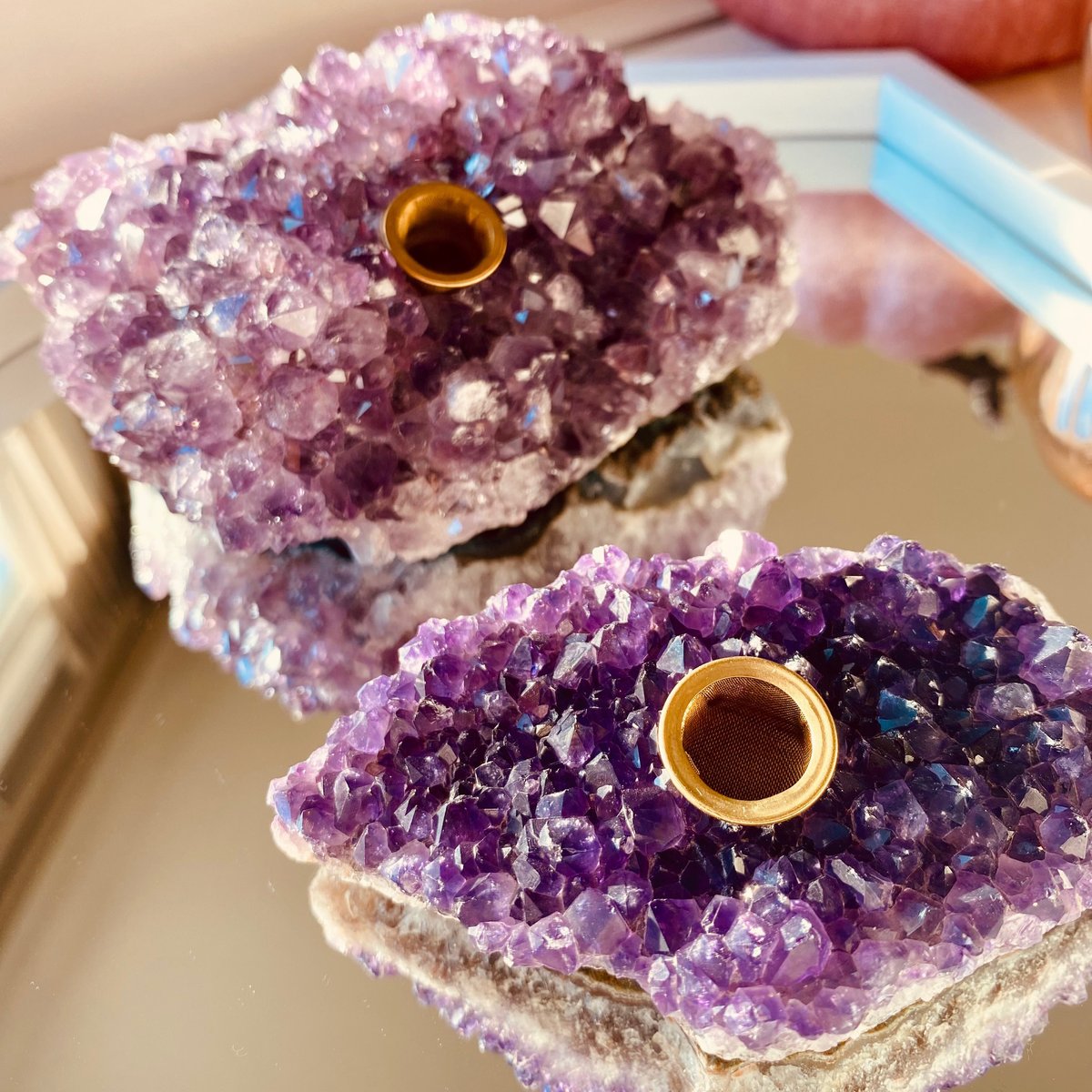 Image of Amethyst Cluster Gemstone Smoking Hand Pipe