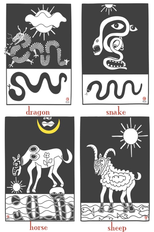 Image of chinese zodiac sign postcards series 1