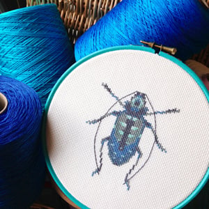 Image of Blue Beetle cross-stitch PDF pattern