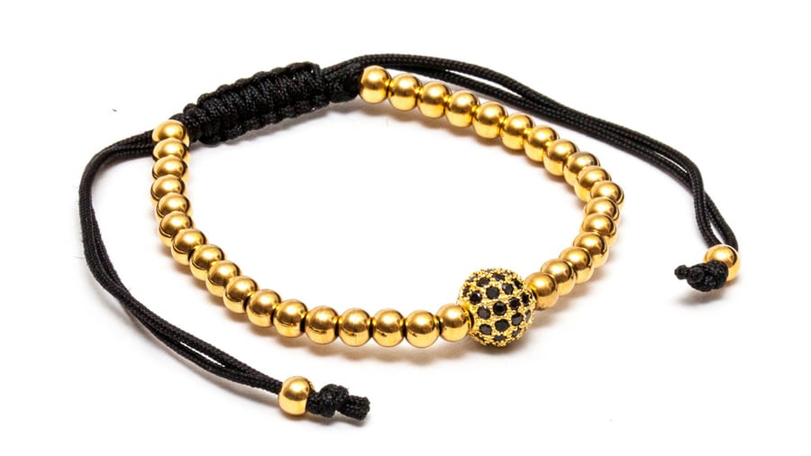 Image of ZENGER 18kt Gold Plated Zircon Discon Ball Macrame Bracelet