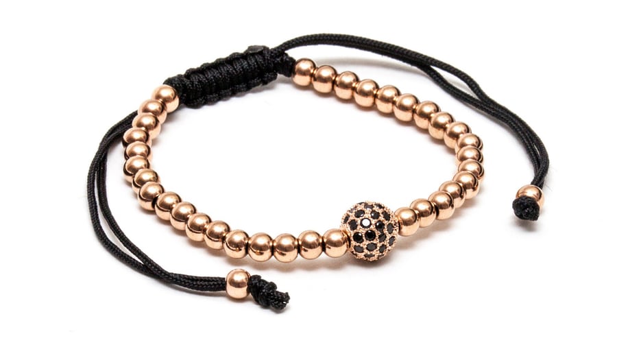 Image of ZENGER 18kt Rose Gold Plated Zircon Discon Ball Macrame Bracelet