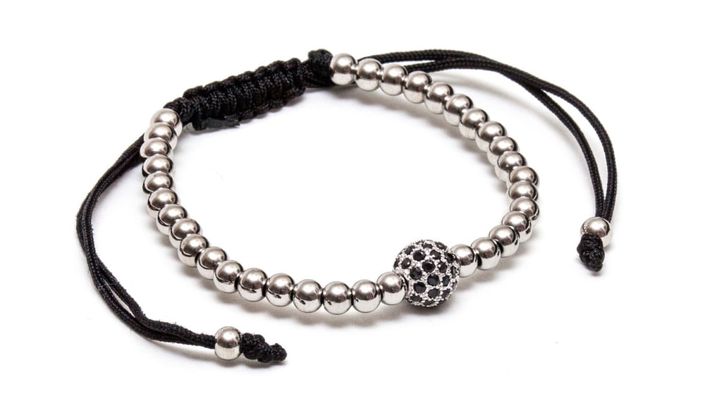 Image of ZENGER 18kt White Gold Plated Zircon Discon Ball Macrame Bracelet