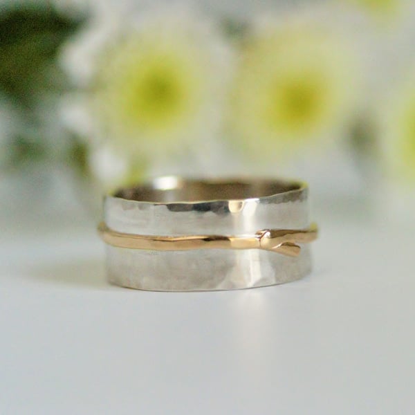 Image of Silver and gold wrapped textured ring