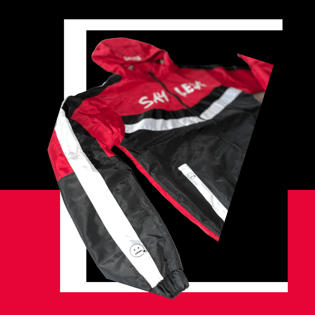 Red and 2025 white windbreaker