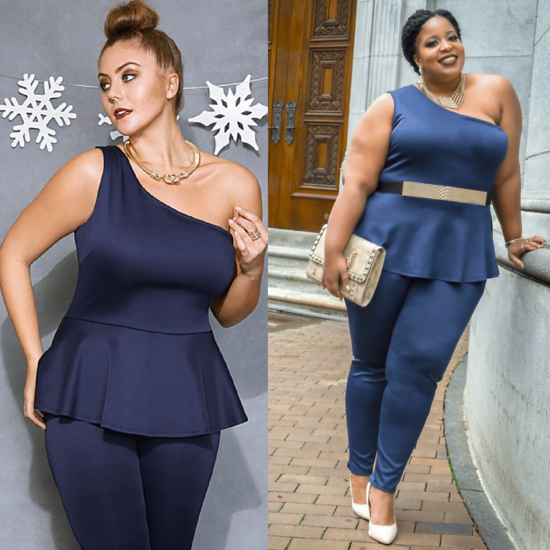 Plus Size Beausion — Fashion to Figure Blue Peplum Jumpsuit