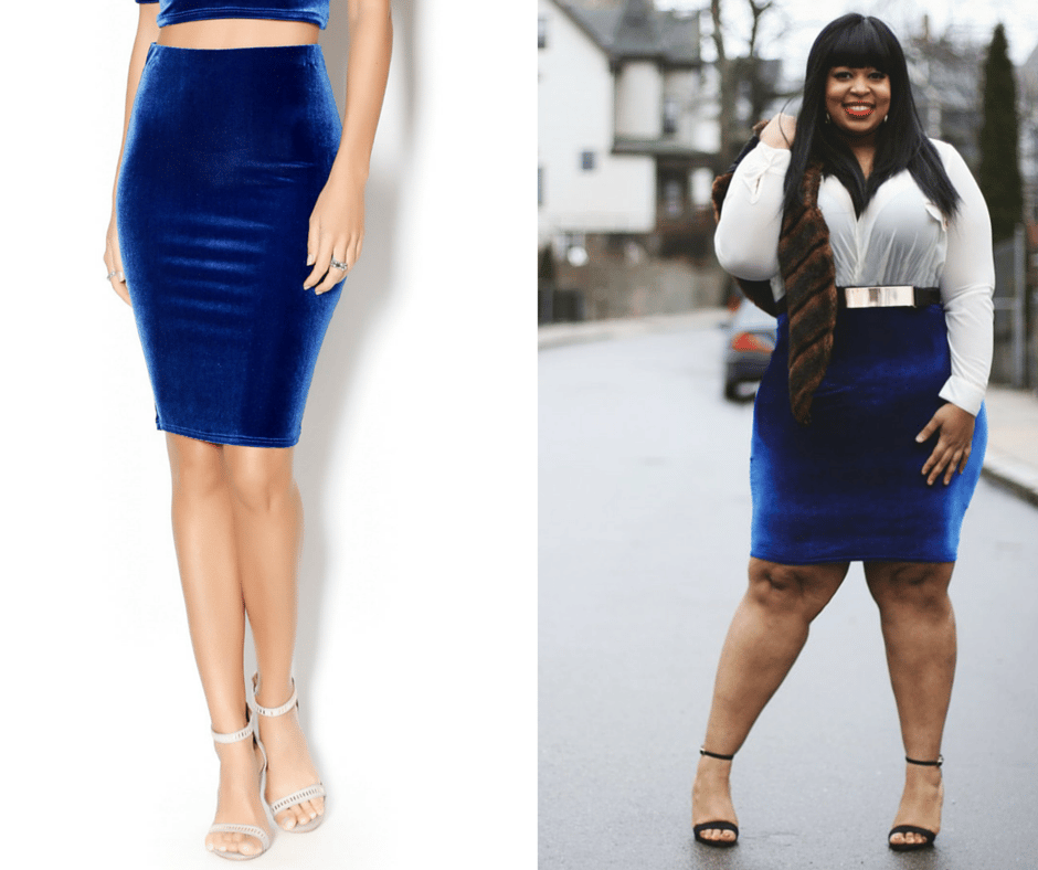 Image of Blue Velour Pencil Skirt