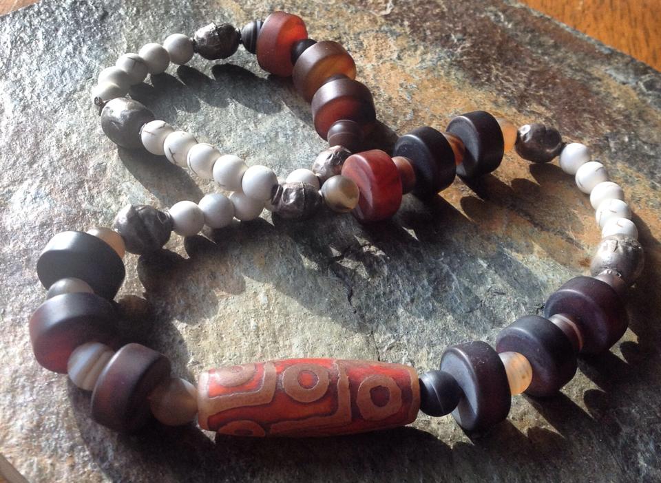 Image of Tribal Agate, Banded Agate, Howlite and Ugandan Silver Beads