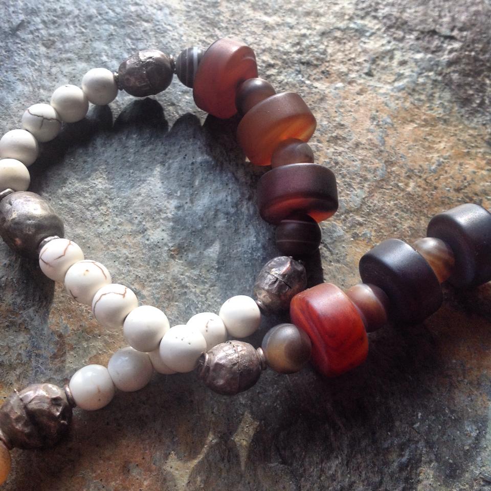 Image of Tribal Agate, Banded Agate, Howlite and Ugandan Silver Beads