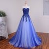 Glam Handmade Tulle Blue Prom Gown with Lace Applique, Prom Dresses 2016, Party Dresses