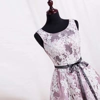 Image 2 of Beautiful Tea Length Tulle Prom Dress with Lace Applique, Prom Gowns, Formal Dresses