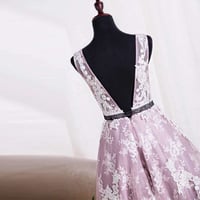 Image 3 of Beautiful Tea Length Tulle Prom Dress with Lace Applique, Prom Gowns, Formal Dresses