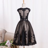 Image 2 of Cute Black Handmade Short Prom Dresses with Lace Applique, Black Formal Dresses, Party Dresses