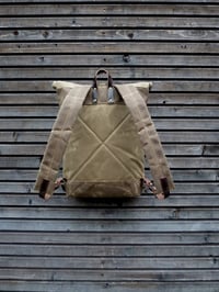 Image 3 of Waxed canvas rucksack / waterproof backpack with roll to close top 