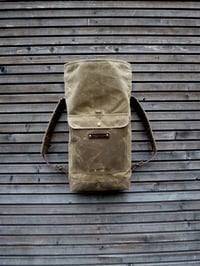 Image 4 of Waxed canvas rucksack / waterproof backpack with roll to close top 