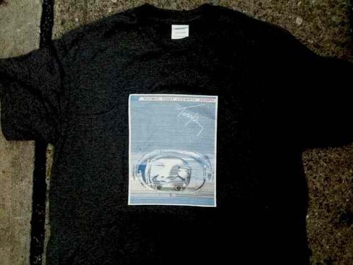 Image of “Space will serve human kind.”, first sgot from outer space. TSHIRT/POSTER.