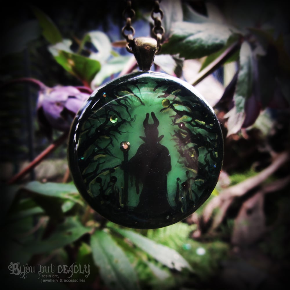 Maleficent in Forest Round Bronze Pendant