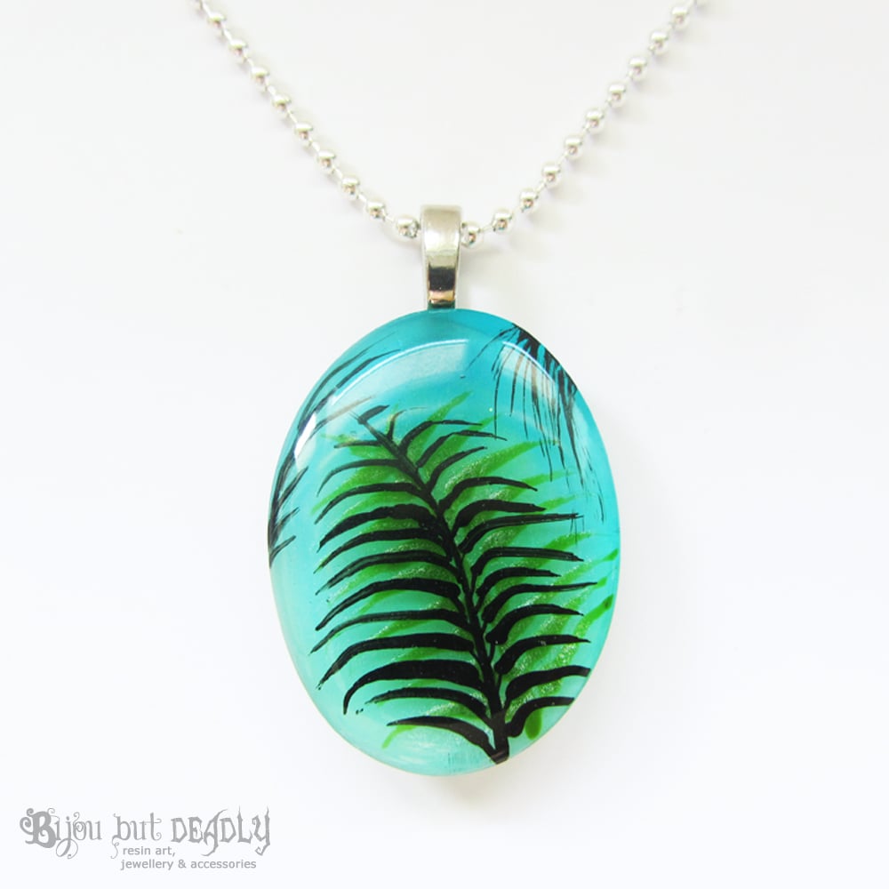 Tropical Palm Blue/Green Resin Pendant