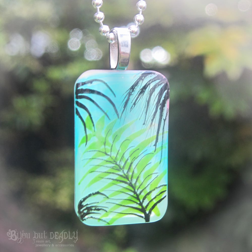 Tropical Palm Blue/Green Resin Pendant