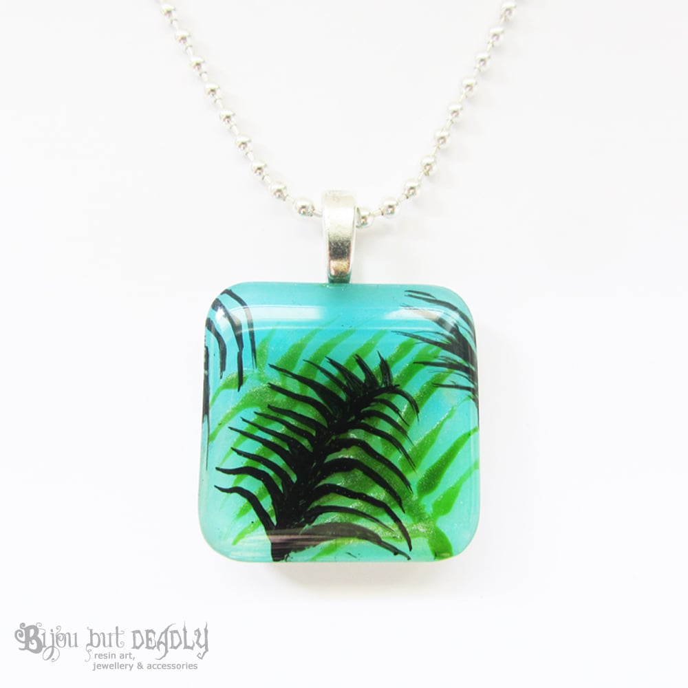 Tropical Palm Blue/Green Resin Pendant