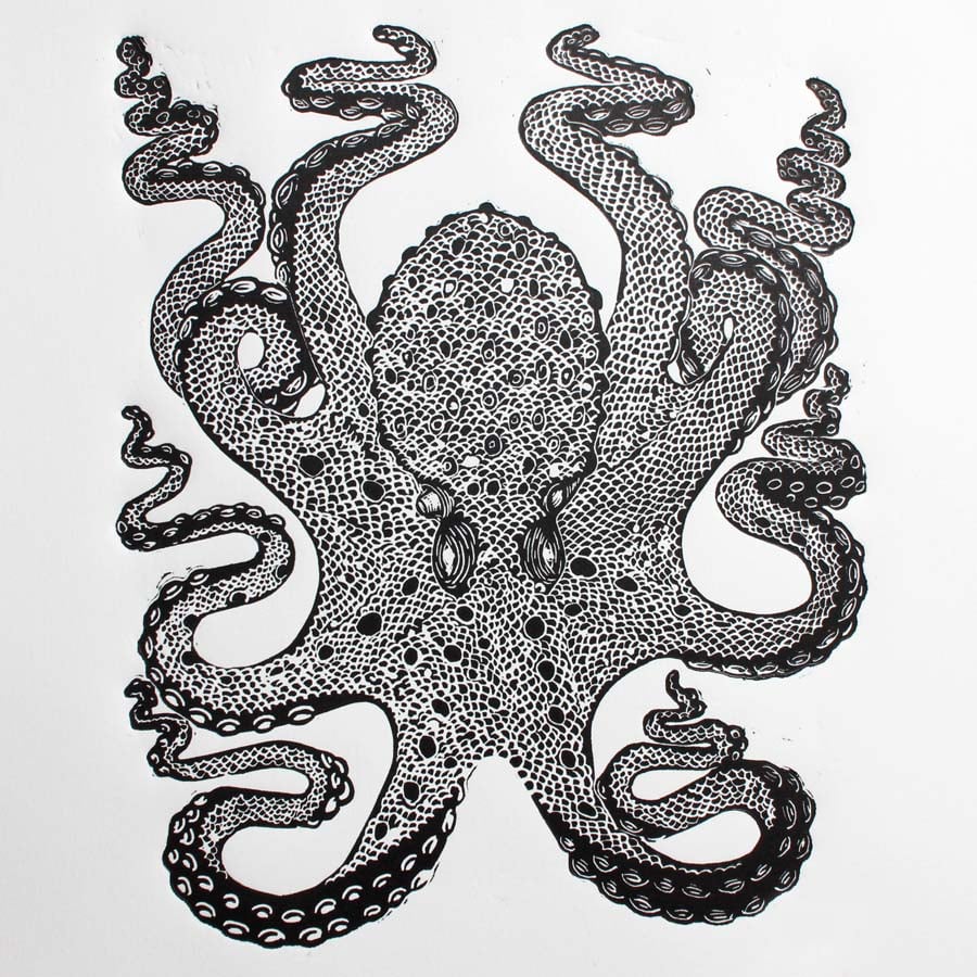 Image of Black Octopus Lino Print