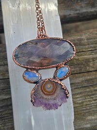 Image 2 of Electroformed Labradorite,  Moonstone and Amethyst Stalactite necklace