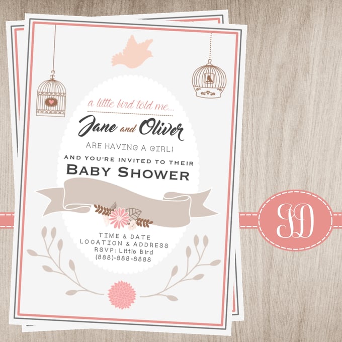 Image of Bird Cage Theme Baby Shower Invitation