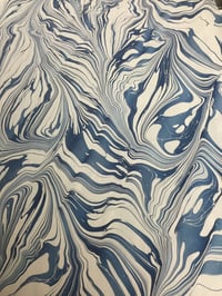Image 3 of Marbled Paper #79 'Delft Blue Abstract' spanish ripple on white base paper