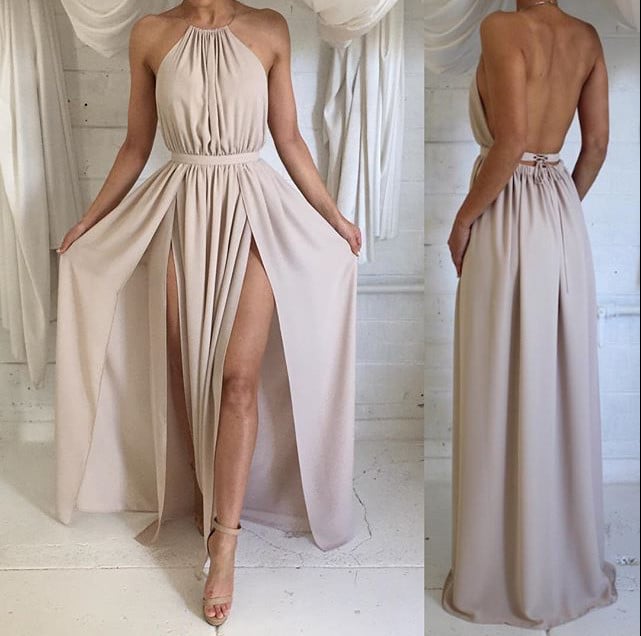 Image of Custom Made A Line High Neck Long Prom Dress, Long Formal Dress, Bridesmaid Dress