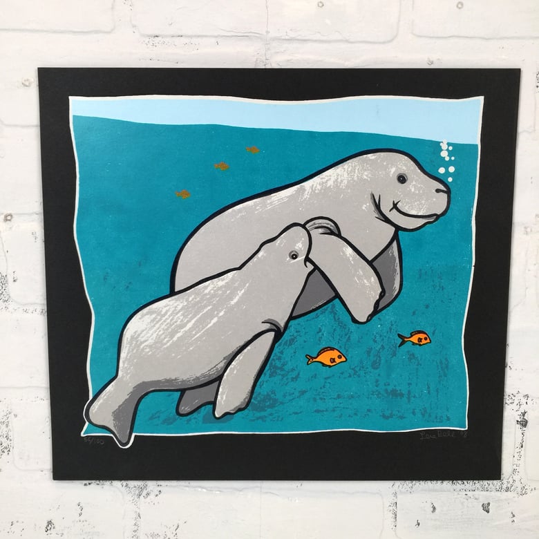 Image of MANATEE MOTHER AND CHILD PRINT