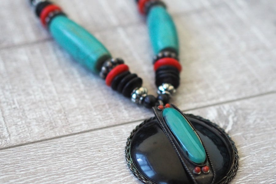 Image of Turquoise Pendant Boho Necklace