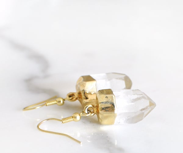 Image of Luxe Gold Plated Quartz Point Crystal Earrings